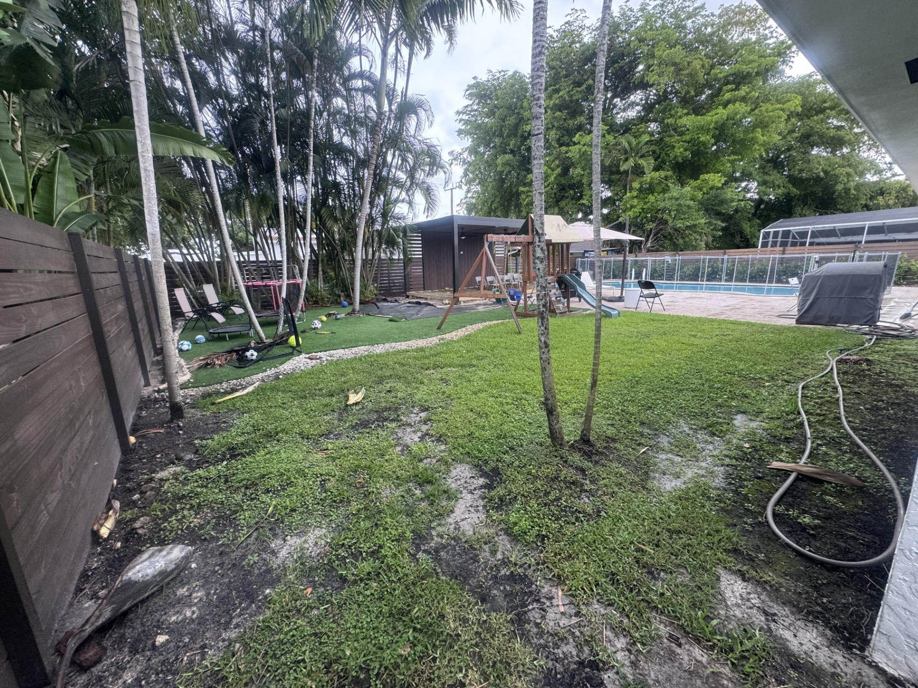 Custom backyard putting green installation before and after before
